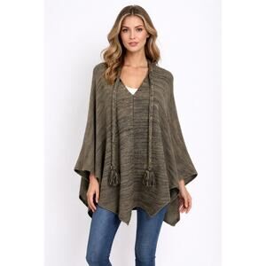 Do Everything in Love from Anthro V-neck Tassel Poncho in Brown/Blue One Size.